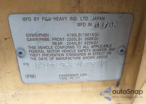 2003 Subaru Impreza Wrx from USA, damaged, VIN JF1GG29643H805511